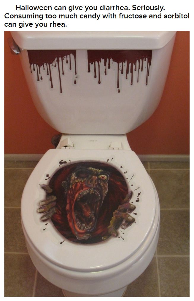Halloween can give you diarrhea.  Picture of toilet with chocolate smeared around to give you illusion of diarrhea